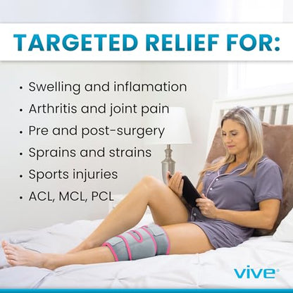 Vive Knee Ice Pack Wrap - Cold/Hot Gel Compression Brace for Pain Relief - color: Gray & Pink