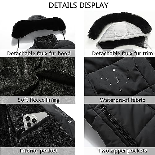 MOERDENG Women's Warm Winter Puffer Coat Waterproof Long Down Jacket - color: Darkgrey, size: Small