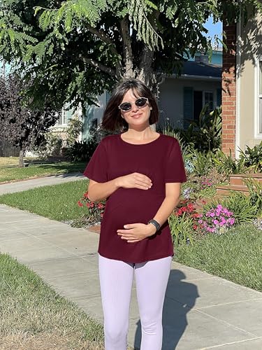 Women's Maternity Nursing Tops Soft Breastfeeding Shirts Pregnancy Tees - color: Deep Red, size: Medium
