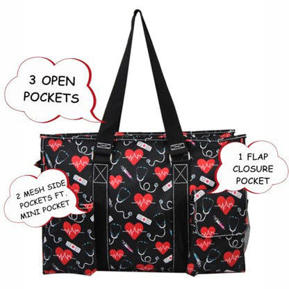 NGIL Work Tote Bag with Exterior Pockets - color: Ngil Zip-cure With Love-black