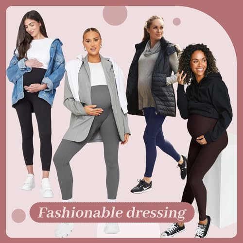 Happy.angel 2 Pack Maternity Fleece Lined Leggings with Pockets for Winter - color: Black/ Gray, size: Small