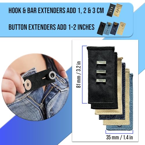 6Pcs Pants/Trouser Button Extenders - Elastic Adjustable Waist, No Sewing - size: 6 Pack - Cotton Set
