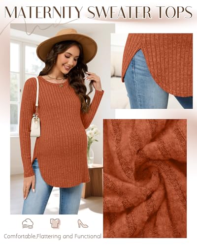 3 Pack Maternity Shirts Pregnancy Sweaters Tunic Tops - color: Pumpkin, Camel, Black, size: X-Large