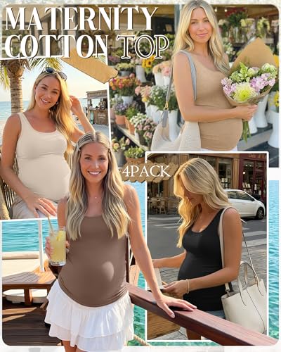 Xaatren 4 Pack Women's Maternity Tank Tops - color: Beige, Khaki, Coffee, Black, size: Medium