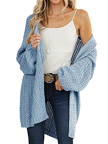 Maroway Womens Oversized Long Cardigan Open Front Knit Sweater - color: Blue, size: Large