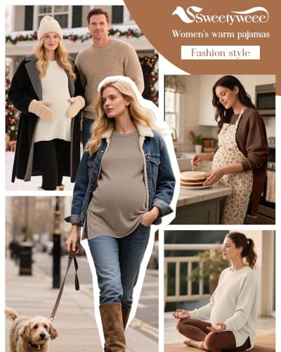 3 Pack Women's Maternity Waffle Knit Shirts - color: Apricot, Khaki, Brown, size: X-Large