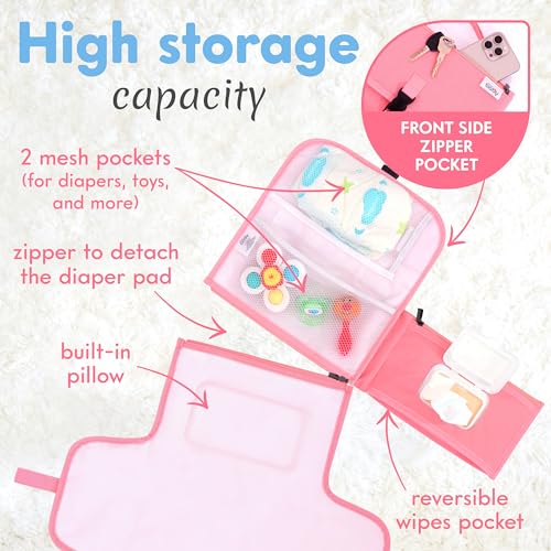 Kopi Baby Portable Diaper Changing Pad with Wipes Pocket, Classic Pink - color: Pink, size: Classic