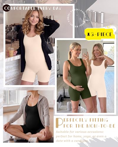 3 Pack Maternity Bodysuits - color: Army Green, Apricot, Black, size: Medium