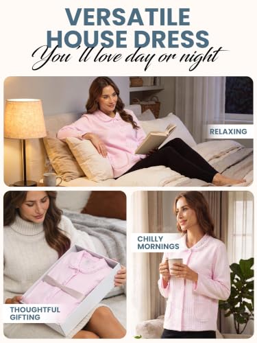 Casual Nights Women's Soft Bed Jacket, Button Front Long Sleeve Sleep Top with Pockets - color: Lilac Purple, size: Small