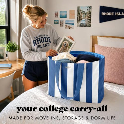 Fit & Fresh All The Things XL Beach Bag for Women, Oversized Travel Tote - color: Cobalt Stripe