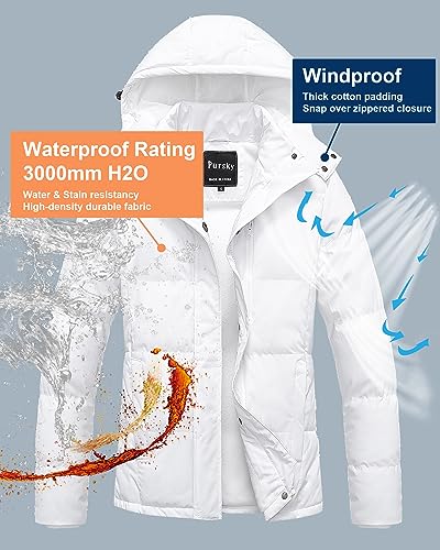 Pursky Women's Warm Winter Thicken Coat Waterproof Cropped Jackets Parka With Removable Hood - color: Beige, size: Small