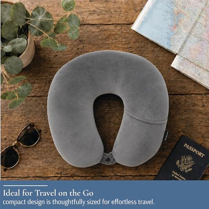 Brookstone Microbead Neck Pillow Soft Travel Pillow with Phone Pocket - color: Dark Grey