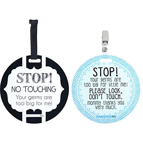 (Three Little Tots) No Touching baby Car Seat and Stroller TWO PACK- Baby Safety No Touching Car Seat Sign, Stroller Sign, Newborn Car Seat Tag- CPSIA Safety Tested (Blue Mommy/Black White) - color: Blue Mommy/Black White