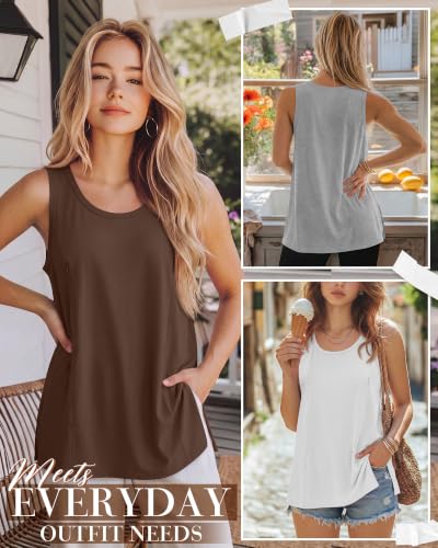 Huukeay 3 Pack Women's Oversized Nursing Tank Tops - color: Brown, White, Gray, size: Small