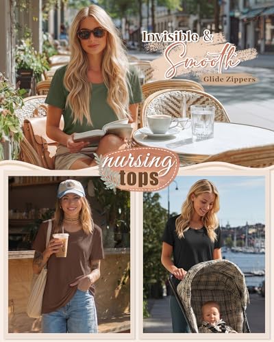 3 Pack Nursing Tops for Women - color: Army Green, Brown, Black, size: XX-Large