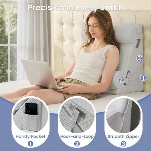 Sasttie Adjustable Wedge Pillow Set for After Surgery, Light Grey - color: Light Grey, size: Adjustable 9&12 Inch + 2 Head Pillows