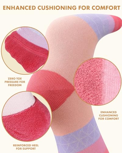 Thick Soft Cotton Compression Socks - color: Pink and Green Geometric, size: Large-X-Large