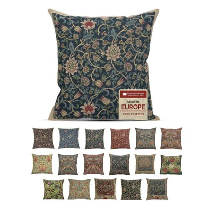 William Morris Fleur de Morris Black Tapestry Throw Pillow Cover 16 x 16 in - color: Red,cream,red