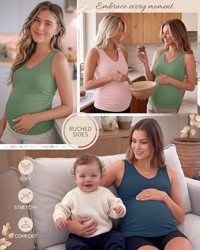 Ficerd 3 Pack Maternity Sleeveless Tank Tops - color: Haze Blue, Light Pink, Light Green, size: Small