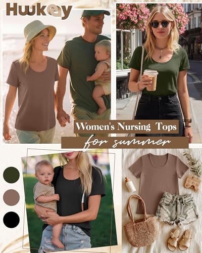 Huukeay 3 Pack Women's Nursing Shirts - color: Black, Coffee, Army Green, size: Medium