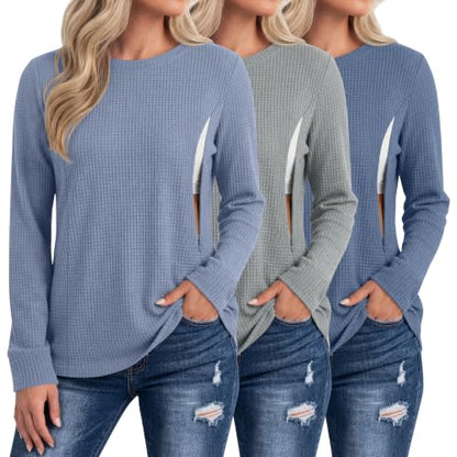 Neer 3 Pack Women's Nursing Hidden Zipper Long Sleeve Shirts - color: Light Blue, Light Gray, Haze Blue, size: Medium