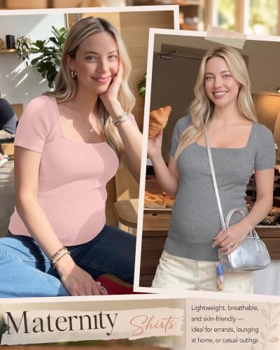 Ficerd 4 Pack Women's Maternity Shirts - color: Light Pink, White, Light Gray, Blue, size: Medium