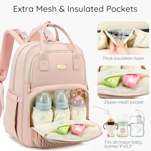 AIJIEKE Diaper Bag Backpack, Large Multi-functional Diaper Backpack, Pink - color: Pink
