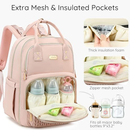 AIJIEKE Diaper Bag Backpack, Large Multi-functional Diaper Backpack, Pink - color: Pink