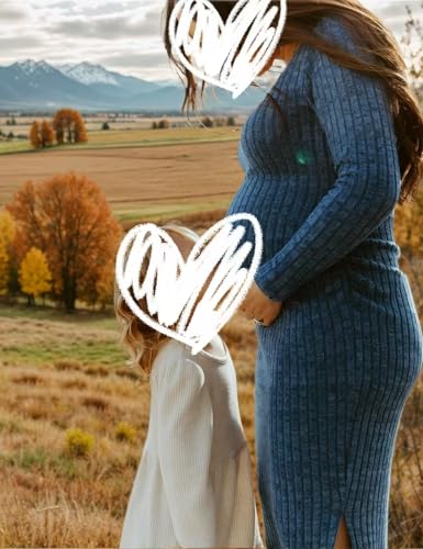 LAHILO Long Sleeve Maternity Sweater Dress for Fall Winter Baby Shower - color: Blue, size: Medium