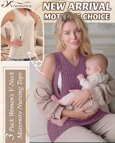 3 Pack Women's Nursing Tank Tops - color: Black, Fuchsia, Apricot, size: Large