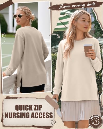 Ficerd 3 Pack Womens Nursing Tops for Breastfeeding - color: Light Blue, Cream, Light Khaki, size: X-Large