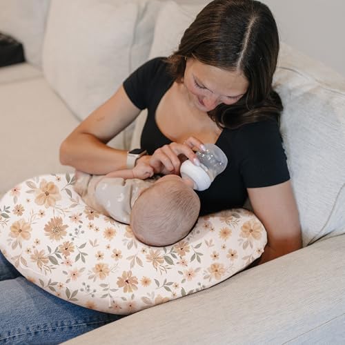 Konssy 2 Pack Nursing Pillow Covers, Soft Covers for Breastfeeding Pillows - color: Khaki, Flourish