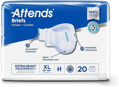 Attends Adult Incontinence Briefs, X-Large, Extra Heavy Absorbency, 60ct - size: X-Large (60 Count)