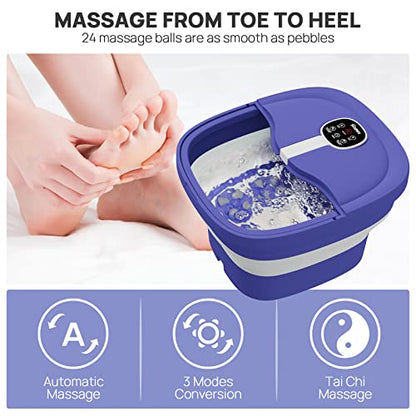 Collapsible Foot Spa Electric Rotary Massage with Heat, Bubble, Remote - color: Blue