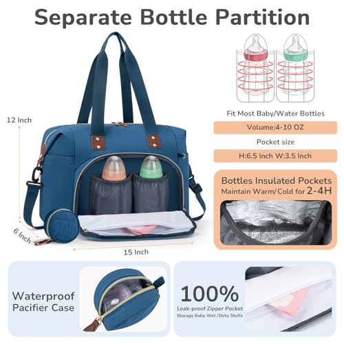 Tenot Diaper Bag Tote, Baby Bags with Pacifier Case Blue - color: Blue, size: Medium