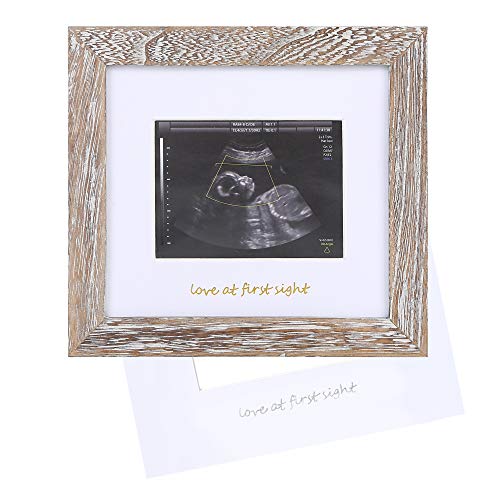 IHEIPYE Baby Sonogram Keepsake Frame Ultrasound Picture Frame Rustic White - color: Rustic White with Silver and Gold Text, size: Single Opening - 1 Pack