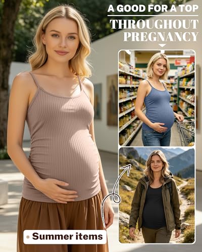 3 Pack Women's Maternity Tank Tops - color: Haze Blue, Khaki, Black, size: Small