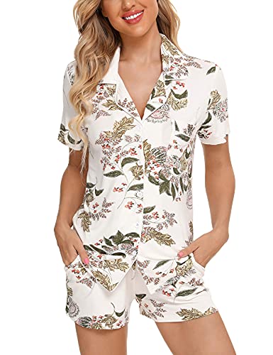 Anjue Womens Pajamas Set Short Sleeve Button Down Soft Pj Sets S-XXL - color: A.maple, size: XX-Large