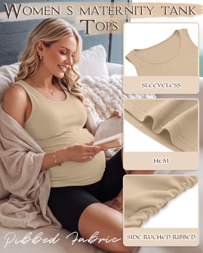 Riyiper 3 Pack Women's Maternity Tank Tops - color: Black, Army Green, Apricot, size: Large