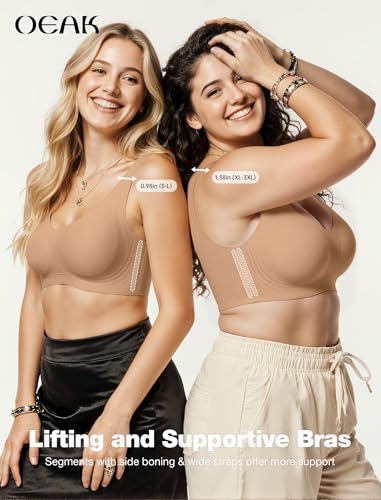 OEAK Women Wireless Jelly Bras Pull on Full Coverage Tshirt Bra - color: Sand, size: XX-Large