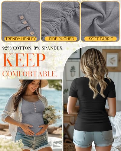 4 Pack Maternity Shirts for Women - color: Army Green, White, Light Heather Gray, Black, size: Medium