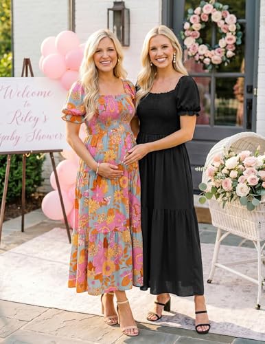 ZESICA Womens 2026 Summer Boho Floral Ruffle Maxi Dress - color: Black, size: Large