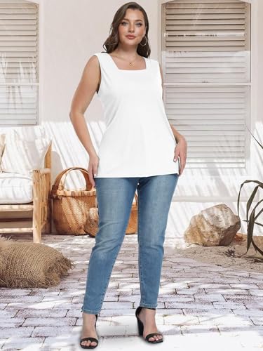 3 Pack Women Plus Size Tank Tops Basic Square Neck Sleeveless Tees - color: Black White Brown, size: Medium