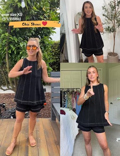 Womens 2 Piece Lounge Set Tank Top and Shorts - color: Black, size: Large