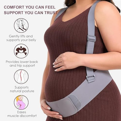 Belly Bands for Pregnant Women with Adjustable Support Brace Straps - color: Grey M