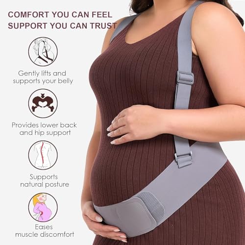 Belly Bands for Pregnant Women with Adjustable Support Brace Straps - color: Grey XL