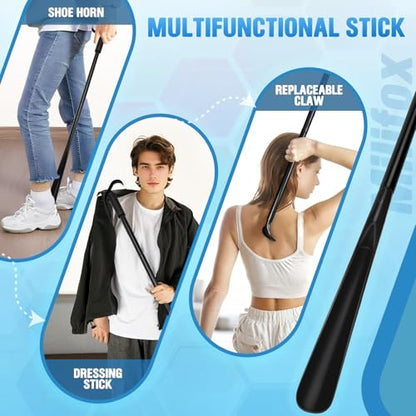 Long Shoe Horn for Seniors, Dressing Stick with S-Hook, Claw, Black - color: Black With Claw