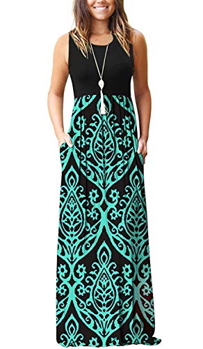 MOLERANI Women's Summer Maxi Long Casual Dresses with Pockets - color: 00 Black Green, size: 3X-Large