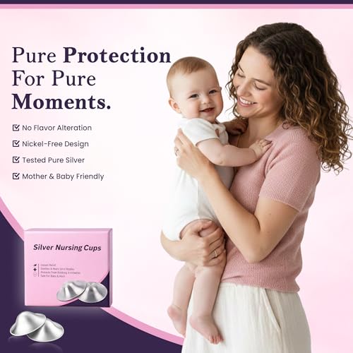 999 Pure Silver Nursing Cups for Breastfeeding – Silver Nipple Covers Breastfeeding Moms Use, Silver Nipple Shield & Nursing Cups for Sore, Sensitive Nipples, Reusable Silver Cups Breastfeeding Care - size: Regular