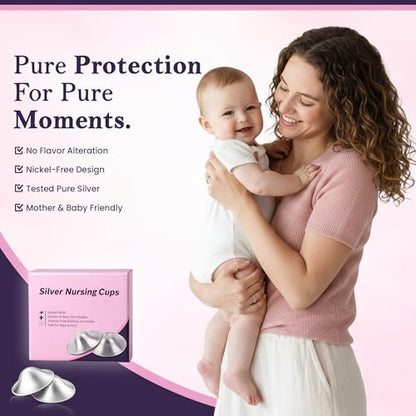 999 Pure Silver Nursing Cups for Breastfeeding – Silver Nipple Covers Breastfeeding Moms Use, Silver Nipple Shield & Nursing Cups for Sore, Sensitive Nipples, Reusable Silver Cups Breastfeeding Care - size: Regular